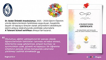 Anaokulumuz A Tolerant School Sertifikası Almaya Hak Kazandı